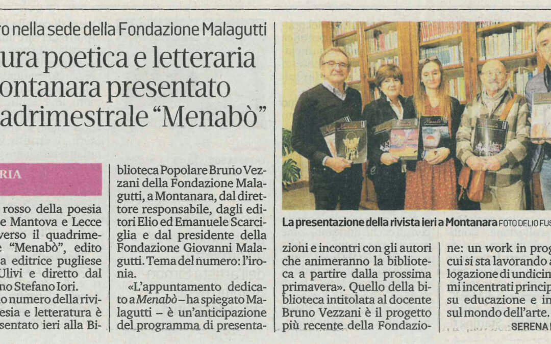 “Cultura poetica e letteraria, a Montanara presentato il quadrimestrale Menabò” – Gazzetta di Mantova – 13 novembre 2022